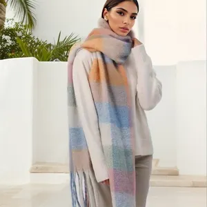 A thick thick thick acrylic plaid warm scarf is very thick light colored plaid scarf every day