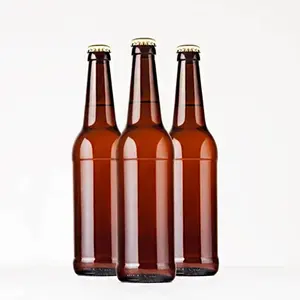Toptan özel ucuz 330ml 33cl uzun boyun boş Amber kahverengi temizle taç kap ile satılık cam bira şişesi fiyat