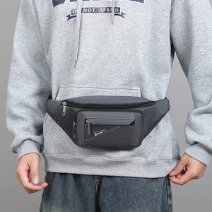 Bolso de pecho de nailon para hombre, gran capacidad, repelente al agua, resistente al desgaste, uso diario al aire libre, color gris, negro, color sólido - Product Image 2