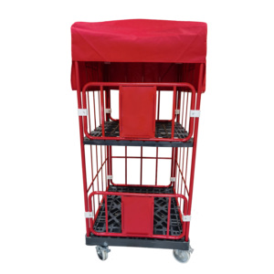 Chariot logistique industriel robuste en métal avec panier en treillis métallique et roues pour entrepôt et usine - Product Image 3