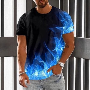 T-Shirt da Uomo con Design 3D a Fiamma, 180g Poliestere/<span class=keywords><strong>Cotone</strong></span>, Stampa Digitale, Collo Tondo, Manica Corta, Traspirante, Asciugatura Rapida, Elegante - Product Image 4