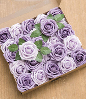 Fleurs Artificielles Combo ungu ungu mawar buatan dengan batang DIY dekorasi pernikahan tengah buket