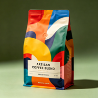 Sacs d'emballage pour café en poudre à fond plat en papier kraft, plastique et aluminium, personnalisables, 250g 8oz, avec valve et fermeture éclair, 200g