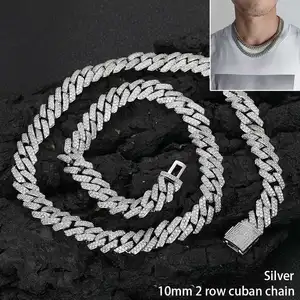 Hip Hop Jewelry 10/12/15/20mm Diamond Cuban Link Necklace For Men Silver Plated Miami Cuban Iced Out Cz Prong Cuban Link Chain