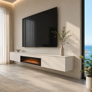 Mobile <span class=keywords><strong>TV</strong></span> Moderno Bianco Sospeso con Camino Elettrico Lineare - Product Image 6