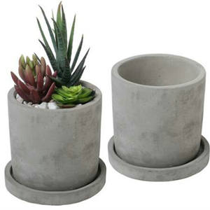 Pot de fleur de Cactus en <span class=keywords><strong>ciment</strong></span>, cylindre de béton gris bon marché avec plateau - Product Image 1
