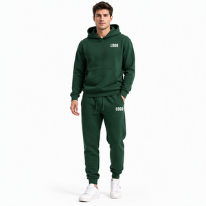 Ensemble sweat à capuche et pantalon de jogging en coton tricoté uni pour homme, imprimé sérigraphié, tenue de sport décontractée pour l'automne - Product Image 3