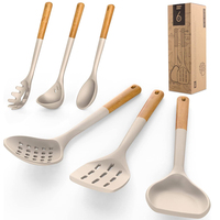 Ensemble d'ustensiles de cuisine écologiques HYRI, luxe, facile à nettoyer, ensemble de 6 ustensiles en silicone alimentaire avec manche en bois