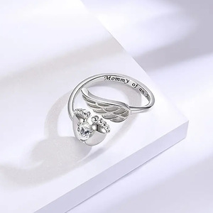 Bague en cuivre ouverte avec zircone cubique, motif 'MAMAN <span class=keywords><strong>d</strong></span>'un ANGEL' et empreinte de pied de bébé, aile <span class=keywords><strong>d</strong></span>'<span class=keywords><strong>ange</strong></span>, gravure créative, cadeau pour jeune maman - Product Image 3