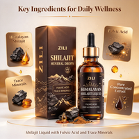 Gouttes liquides orales de Shilajit à haute concentration, marque privée, 1:1 Pur Qualité Or de l'Himalaya, 60% Acide Fulvique, Saveur Personnalisée