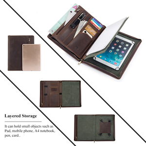 SCHLATUM cuero genuino A4 con cremallera cartera organizador Padfolio Business Reanudar Legal Pad Notebook Binder Folio Folder - Product Image 3