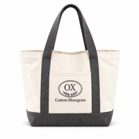 Sac fourre-tout en toile gris anthracite avec broderie personnalisée de blason ovale, sac à main bateau avec poche avant pour studio, trajets quotidiens et voyages