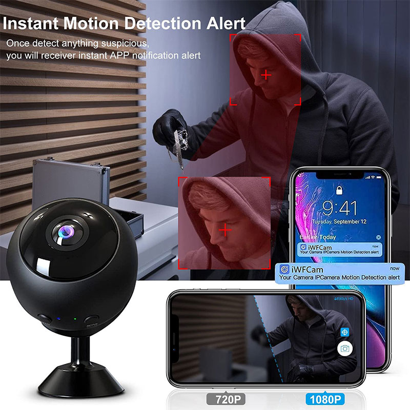 Wireless Mini Security Camera, 1080P HD WiFi Mini Security Camera with Night Vision, Motion Detection, Loop Recording, APP Control, for Indoor and Outdoor