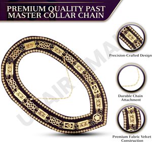 Regalia maçonniques : Tablier et collier de Maître Ancien Maçon, violet, avec broderie en fils métalliques, qualité supérieure - Product Image 4