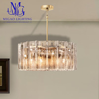Lustre rond en verre texturé martelé de style médiéval français, suspension de luxe léger pour villa, salon, salle à manger, plafond haut