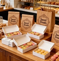 Boîte d'emballage personnalisée pour mini macarons, bonbons, biscuits, chocolats, avec logo d'usine, boîte d'emballage Ciel et Terre avec sac en papier