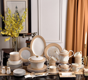 58pcs Luxury Western Ceramic <b>Dinnerware</b> Set Restaurant Coffee Dishes Plates Vintage Wedding & Home Use Dishwasher Safe-Wholesale - Product Image 4