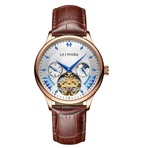 Multifunctional waterproof engraved <b>automatic</b> mechanical <b>watch</b>, cool black <b>skeletonized</b> calendar <b>watch</b> - Product Image 3