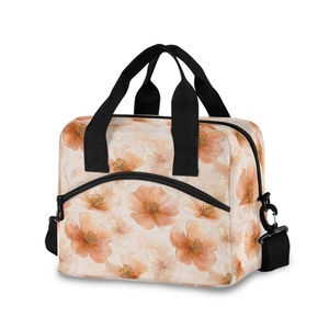 Custom Insulated <b>Meal</b> <b>Prep</b> Bag Orange Floral Pattern Lunch <b>Box</b> 10L Tote Insulated Reusable Lunch Bag With Adjustable Straps - Product Image 1