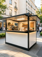 Maison conteneur pliable respirante de style mid-century moderne en acier galvanisé avec panneaux sandwich, café mobile, kiosque alimentaire pop-up