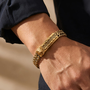 Men's Gold Plated Lion Head <b>Chain</b> Bracelet Classic Animal Pattern Stainless Steel Bracelet Magnetic Retro Fashion Jewelry Gift - Product Image 1