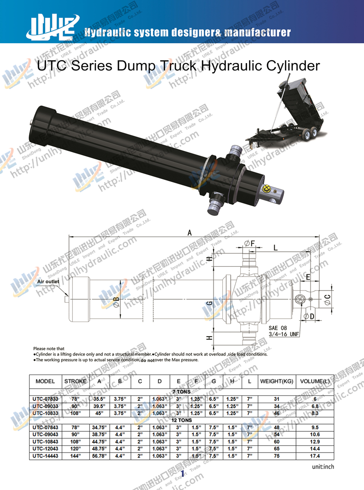 Heavy Duty Linear Actuator Telescopic Dump Trailer Kit Hydraulic Cylinder