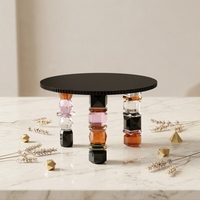 Table d'appoint ronde de luxe italienne, plateau en verre trempé noir, pieds décoratifs en cristal facetté coloré, table Orlando