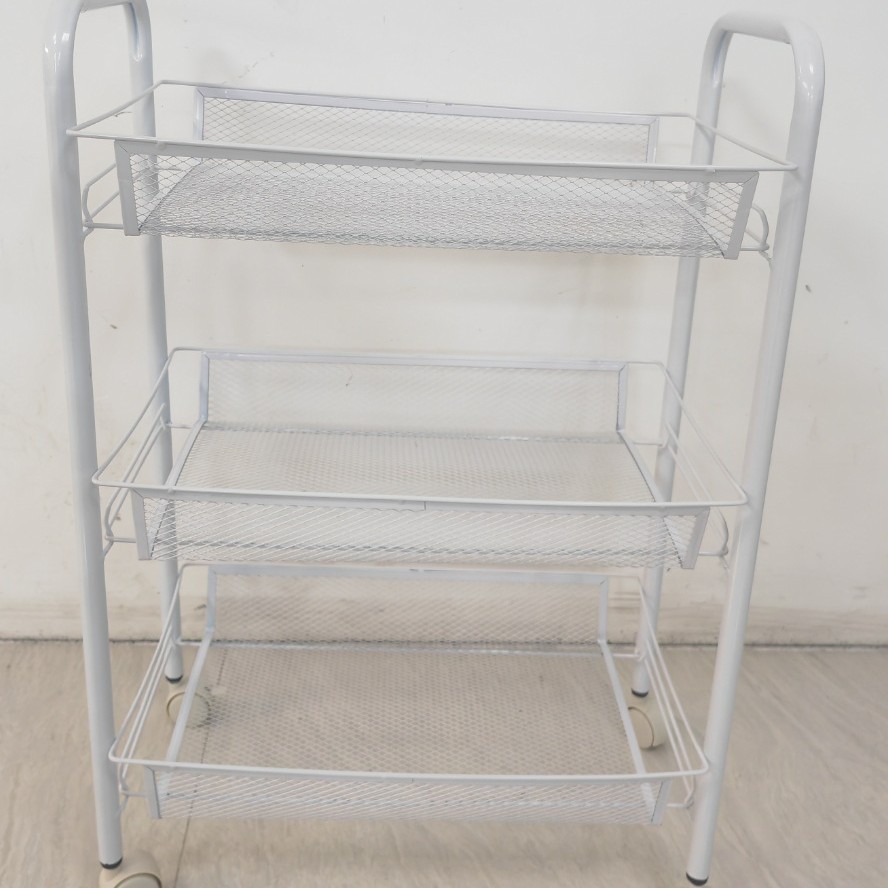 White three-tier storage rack with wheels (35*27*85cm)