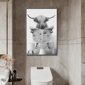 Cute Funny Highland Cow on a Toilet Canvas Painting stampe <span class=keywords><strong>in</strong></span> bianco e nero Wall Art Home <span class=keywords><strong>bagno</strong></span> Decor - Product Image 4