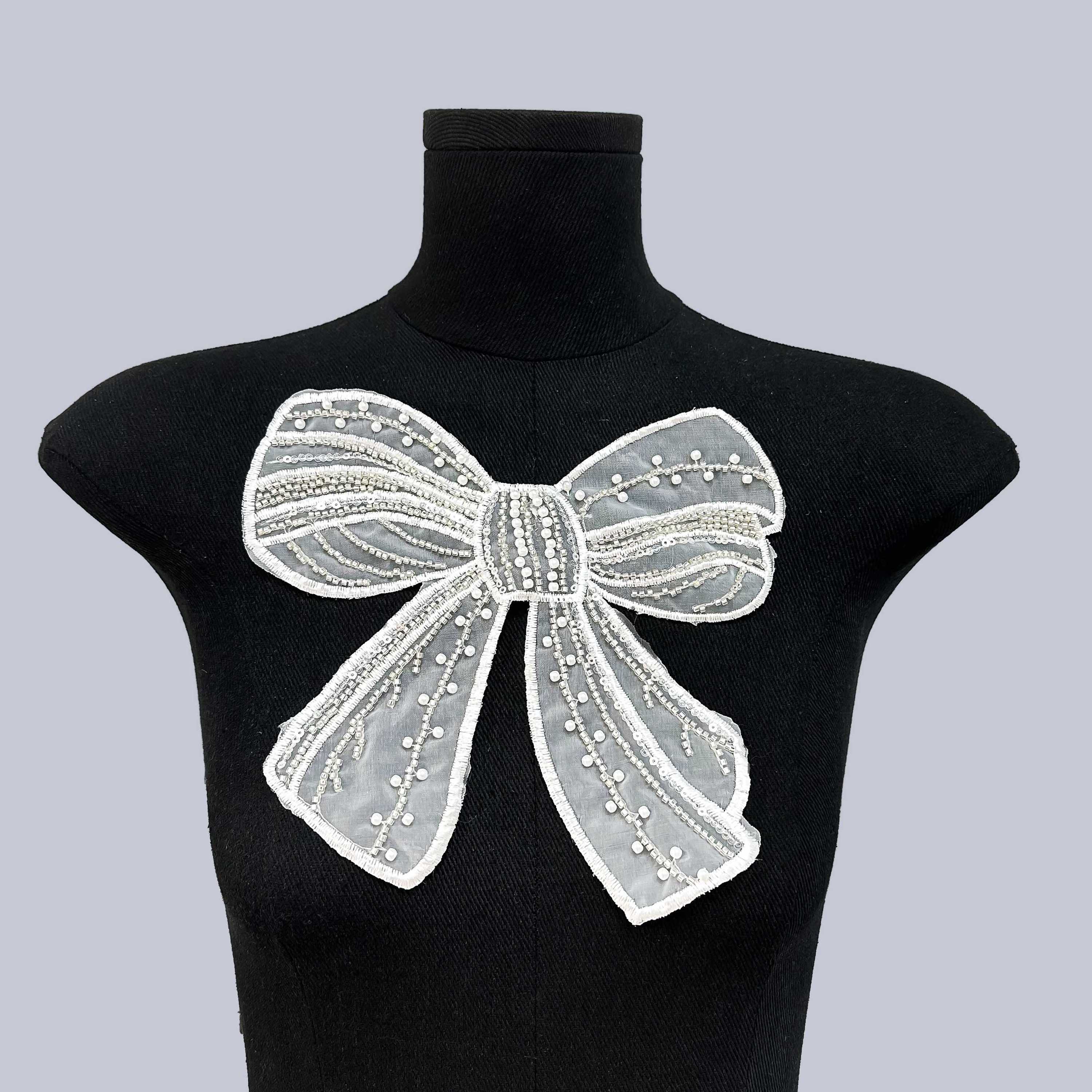 White Lace Bow Embroidered with Sequins Girls main image 4