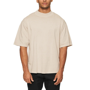 T-shirt col montant vierge 100 % coton personnalisable avec logo pour homme – Fabricant de T-shirts oversize épais et tendance à épaules tombantes - Product Image 2