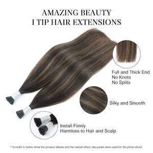 Extensiones de Cabello Humano I-Tip ABH AmazingBeauty, 18 Pulgadas, Marrón Oscuro, <span class=keywords><strong>Castaño</strong></span>, <span class=keywords><strong>Balayage</strong></span>, 50 Mechones, 50 Gramos, para Mujer - Product Image 4