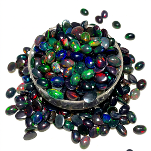 Opale d'Éthiopie noire naturelle, cabochon ovale, pierres précieuses en vrac avec jeu de couleurs, certifiées par un tiers pour la fabrication de bijoux - Product Image 4