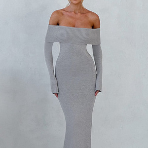 Maßgefertigtes Großhandels-Kleid im Sexy Hot-Girl-Stil mit Langen Ärmeln, Schulterfreiem Design, Rückenschlitz und Elegantem Strick-Slim-Fit für Damen - Product Image 6