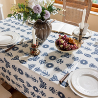 Nouvelle arrivée, nappe en coton et lin à imprimé papillon bleu champêtre, bordure à franges, décoration rustique, couvre-table pour la maison