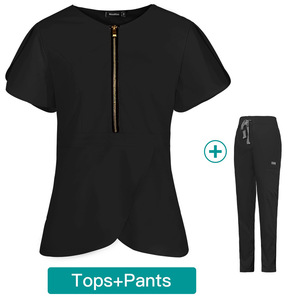 Uniformes de hospital con media cremallera Clínica de mascotas Enfermería Scrubs Mujeres Uniforme de manga corta Scrubs Tops + Pantalones Trajes Uniformes Conjuntos al por mayor - Product Image 4