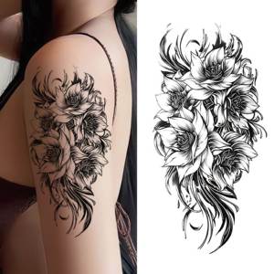 Tatuaggi Temporanei Realistici a Lunga Durata con Serpente e Peonia per Donne e Bambini, Adesivi per Tatuaggi Bianchi a Forma di Serpente per Braccio e Collo - Product Image 3