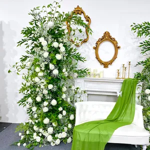 Promise Hot Selling Wedding Floral Arch Artificial White Rose And Greenery Flower Arch Backdrop