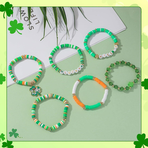 Braccialetti Elastici Impilabili con Perline in Ceramica/Porcellana Verde Portafortuna a Forma di Trifoglio per il Giorno di San Patrizio da Donna Lorenleya - Product Image 5