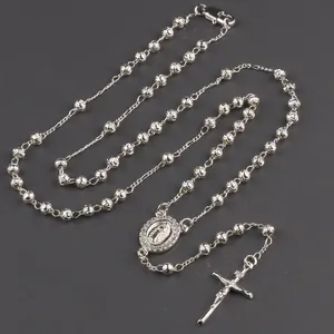 4 мм медные бусины четки ожерелье с серебряным покрытием с Guadalupe центральной частью