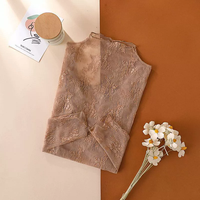 Chemisier en maille transparente sexy à manches longues pour femme, style vintage, respirant, en dentelle, idéal pour l'été