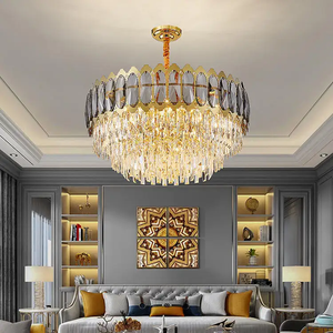 Nouveau design d'éclairage décoratif pour hôtel, lustre de luxe moderne en cristal rond doré K9 de salon - Product Image 4