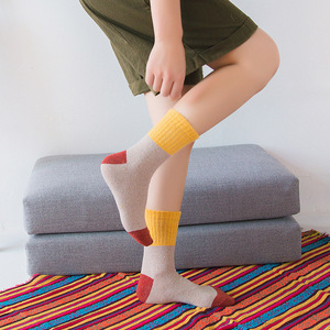 Women Thermal Socks Color Blocking Cotton <b>Blend</b> Mid Calf Warm Winter Socks - Product Image 5