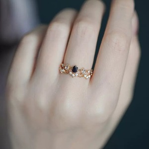 Bague ovale en pierre de sable bleue de luxe légère pour femmes, style rétro japonais, ciel nocturne étoilé, flamme bleue des Caraïbes - Product Image 4