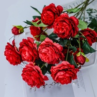 Fabrik-Großhandel Europäischer Stil 3-Köpfige Pfingstrosen Seiden-Kunstblumen 3D-Gedruckte Heim- und Hochzeitsdekoration Künstliche Blumen