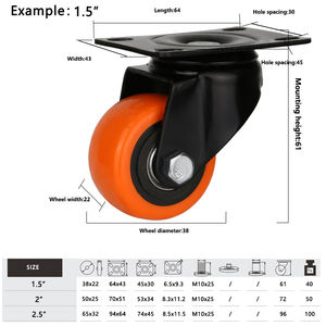 Rigid Mute Orange Bearing Universal Möbel Rollen Rotierende Rollen Werkbank Bremsen Black Core Light Duty Lenkräder - Product Image 3