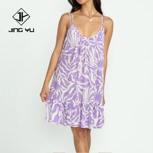 Robe courte de plage pour femmes, style hawaïen, col en V, dos nu, ourlet à volants, en coton personnalisé, conçue par le fabricant - Product Image 2