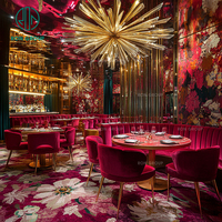 Ensemble de meubles de restaurant et de café, table ronde en pierre frittée de luxe, sièges de banquette incurvés, canapé en velours, chaise et table