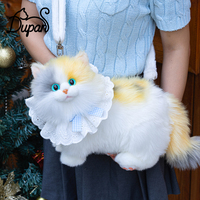 Sac à dos en peluche chat Calico à tête rotative, fait main, réaliste, en forme d'animal, doux et authentique