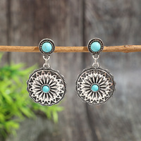 Boucles d'oreilles pendantes style bohème tournesol turquoise, concho style sud-ouest avec howlite naturelle, vente en gros